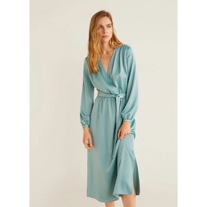 Mango Satin Tie Midi Dress Women's 10 Powder Blue Wedding Guest Cocktail Elegant